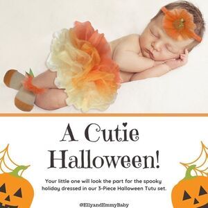 ELLY & EMMY 3 piece Baby Orange Pumpkin Fall Tutu Set 0 To 12 Month NWT
